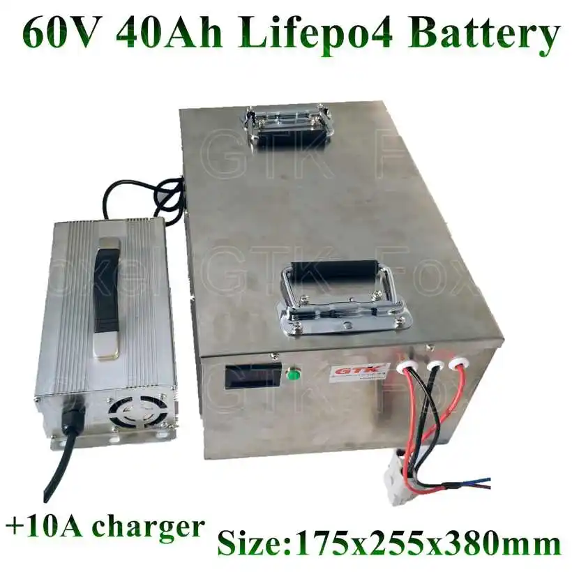Металлический корпус 60v 40Ah LiFePO4 аккумулятор Высокой мощности Не 30Ah 50Ah свинцово-кислотный для двигателя RV EV для хранения солнечной энергии велосипеда + 10A зарядное устройство