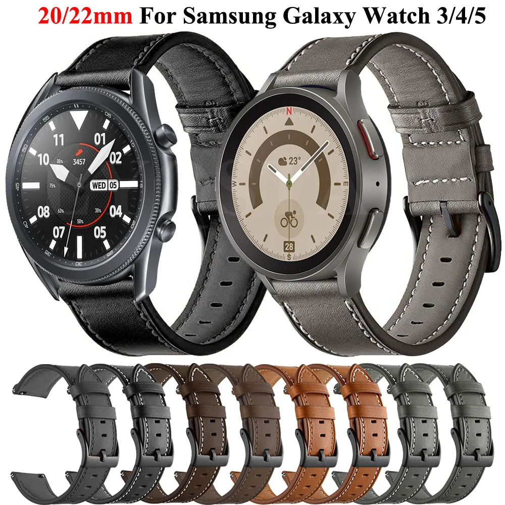 20мм 22мм Кожаный Ремешок Для Samsung Galaxy Watch 5 pro 45/4/classic 44мм 40мм Active 2/S3/watch 3 41 45мм Браслет Часы 4 ремешка