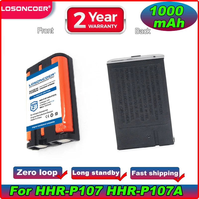 LOSONCOER 1000 мАч HHRP107 Ni-MH Аккумулятор Для HHR-P107 HHR-P107A HHRP107A HHR-P107A KX-TG6074PK, Аккумулятор для беспроводного телефона KX-TGA300
