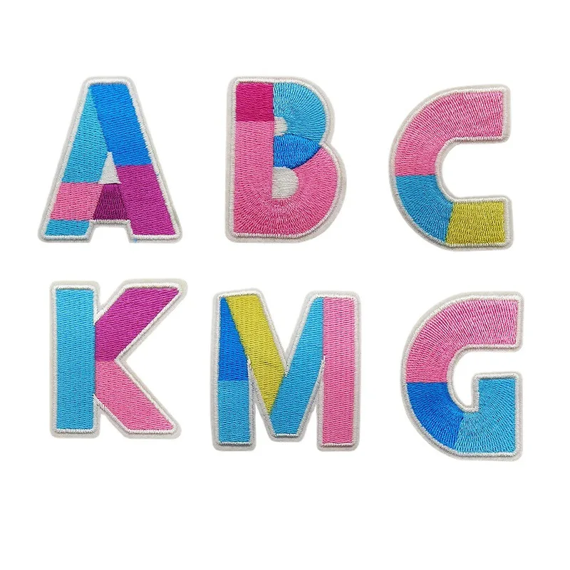 Нашивка с буквами цвета радуги, нашивки с вышивкой для детской одежды, надпись с английским алфавитом на футболке, джинсах, название 
