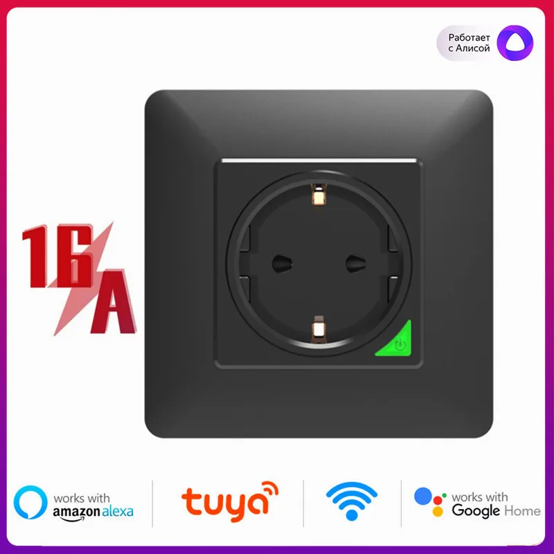 Tuya Smart Home EU 16A Умная Настенная Розетка Wifi Power Plug Приложение Smart Life Голосовой Пульт Дистанционного управления Работает с Google Home Alexa IFTTT
