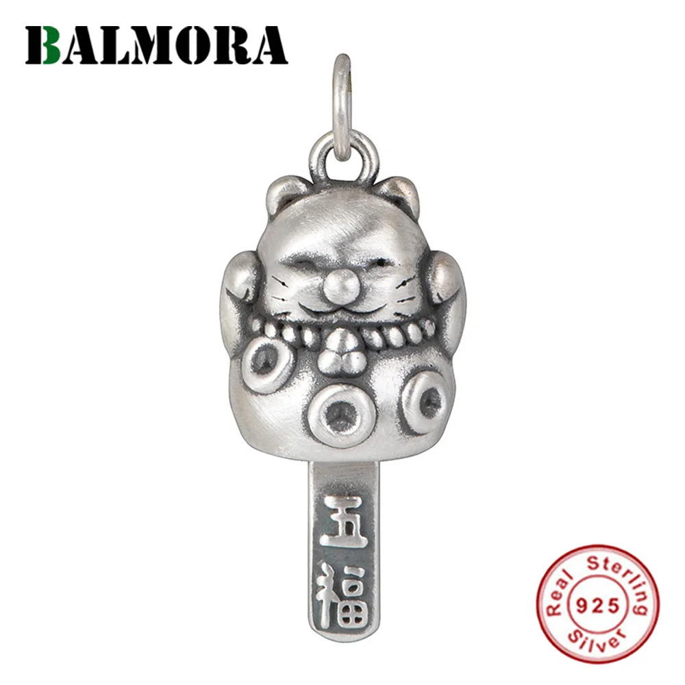 BALMORA Оригинал, чистое серебро 990 Пробы, милая подвеска в виде кота на удачу в стиле ретро для женщин, тайский серебряный кулон, ювелирный подарок без цепочки