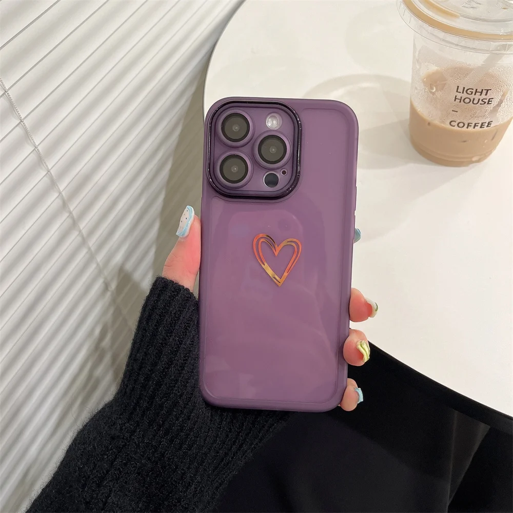 Чехол для iphone 14 pro с темно-фиолетовым рисунком в форме сердца, Прозрачный Мягкий Силиконовый Чехол Для телефона 11 12 13 14, прозрачный 아폰폰폰 pro pro스스스