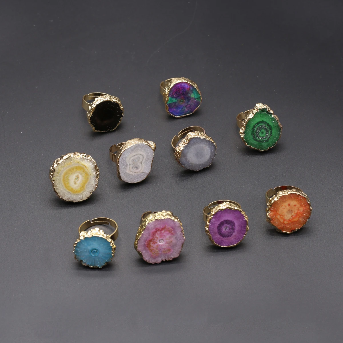Красочные натуральные камни, полудрагоценные камни, кольца с бутонами неправильной формы, ювелирные изделия для исцеления Рейки, аксессуары, подарки для вечеринок для женщин