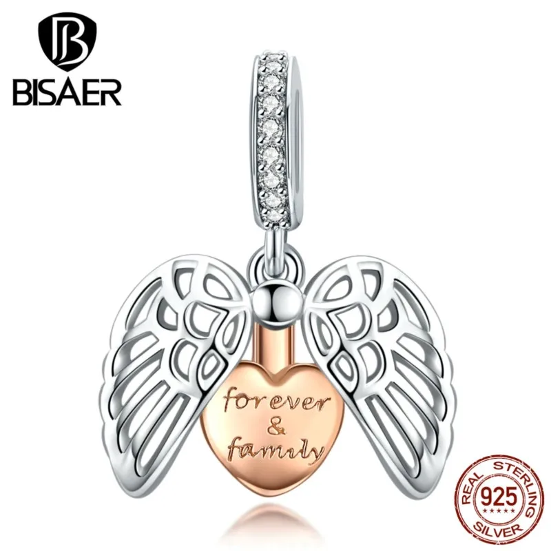Бисер 100% стерлингового серебра 925 пробы Guardian Wings Семейная бусина-талисман Forever Розового золота, браслет в форме сердца, изысканные ювелирные изделия ECC1299