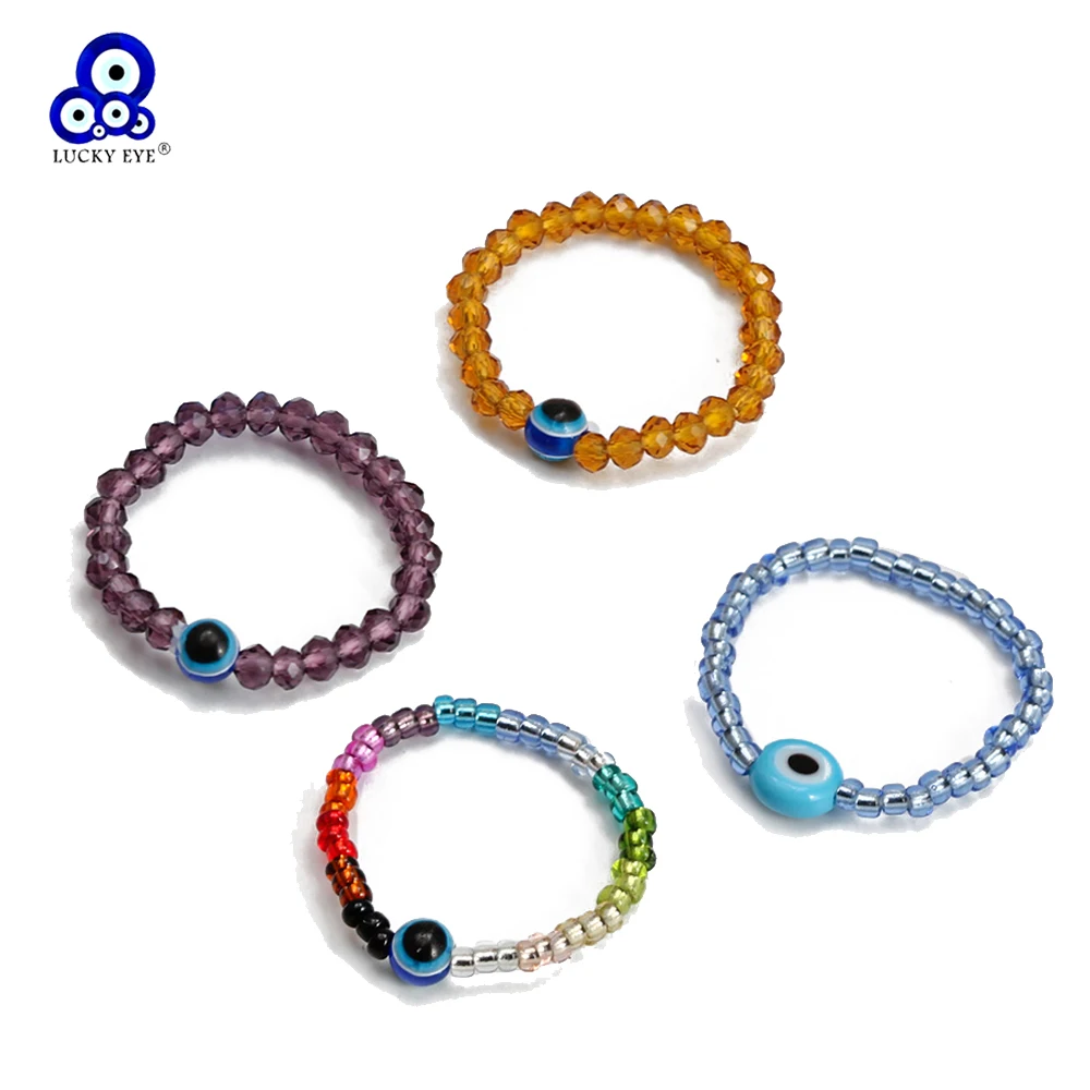 Красочное кольцо из бисера Miyuki с кристаллами, Регулируемое Турецкое кольцо для сглаза, кольцо для пальцев для женщин, девочек, мужчин, Ювелирные Изделия BE1123