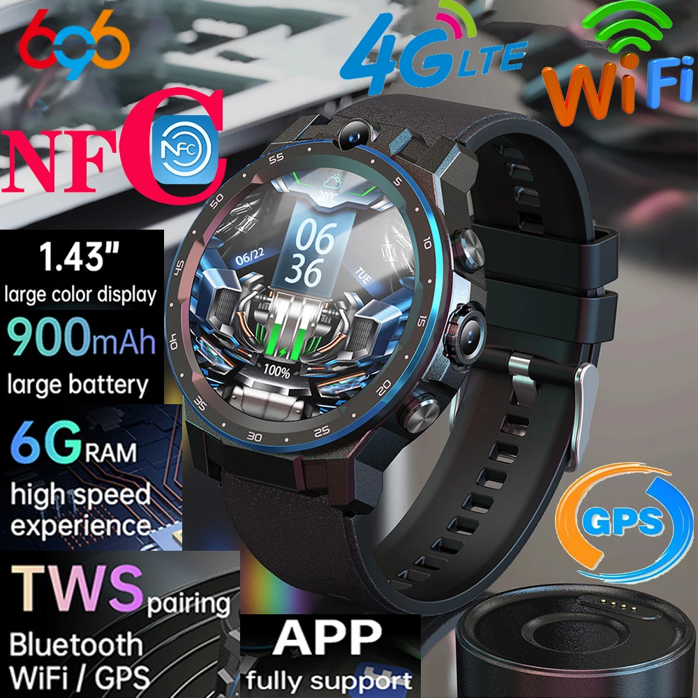 Новые 4G GPS Wifi Смарт-часы 6 ГБ + 128 ГБ С Двойной Камерой Спортивные Мужские Blue Tooth Call 24H Heartrate Smartwatch Женские Двойная Система Музыки NFC
