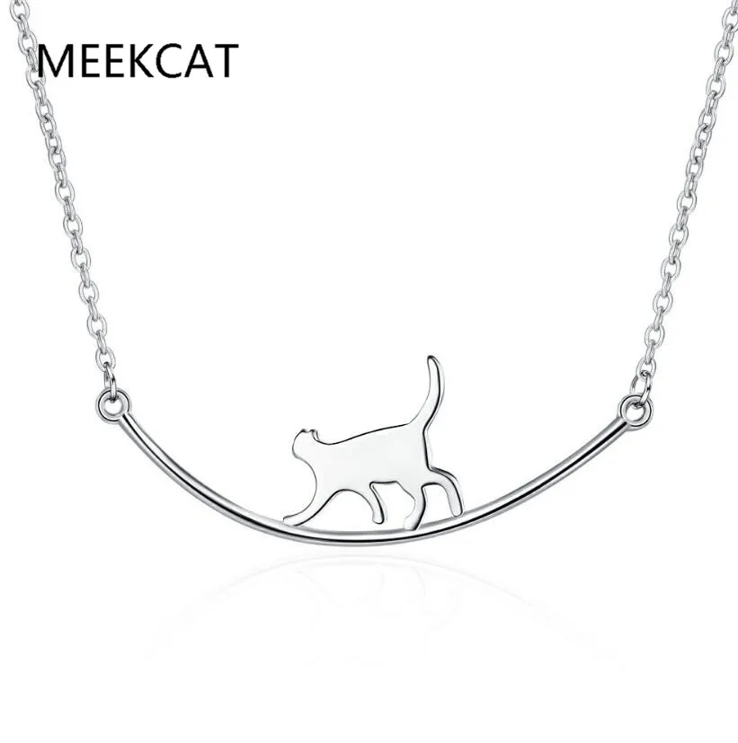 Ожерелье с котом из стерлингового серебра S925 Пробы, Милое ожерелье с подвеской в виде серебряного кота на ключице для женщин SCN232