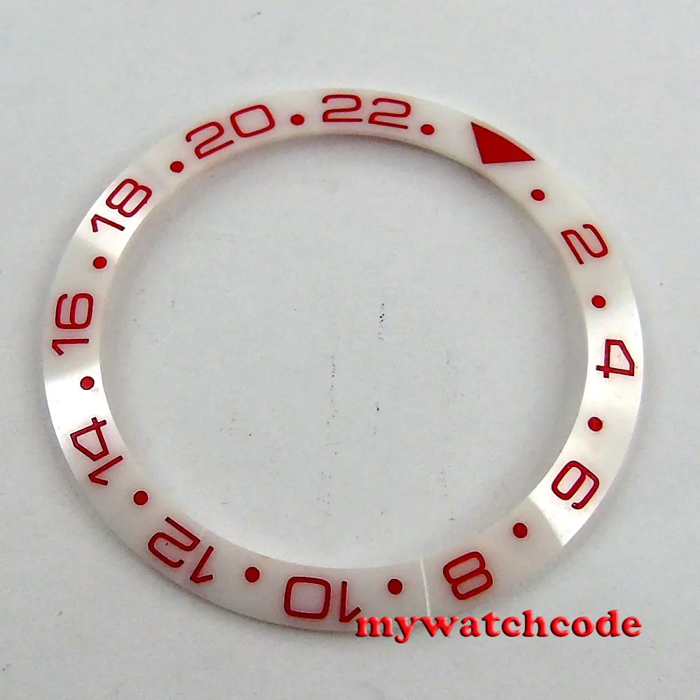 Новые 24-часовые красные цифры GMT 38 мм * 30,6 мм, Белый керамический безель, Вставное наклонное кольцо для дополнительных наручных часов