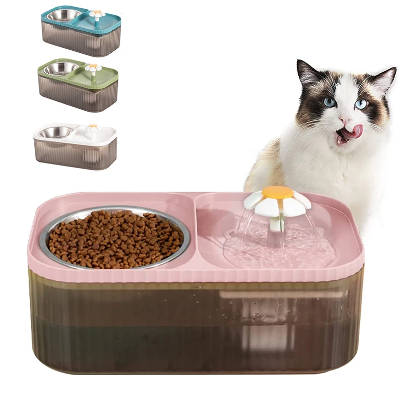 Автоматический фонтан для домашних кошек 3Л + Автоматическая кормушка USB, Собаки, кошки, домашние животные, поилка с отключением звука, дозатор для питья с двойной чашей