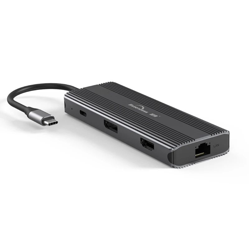 Многопортовый концентратор Blueednless Type C 8in1 Gigabit Net, Совместимый с HDMI портом USB3.0 Type C, Док-станция для быстрой зарядки PD N2UB