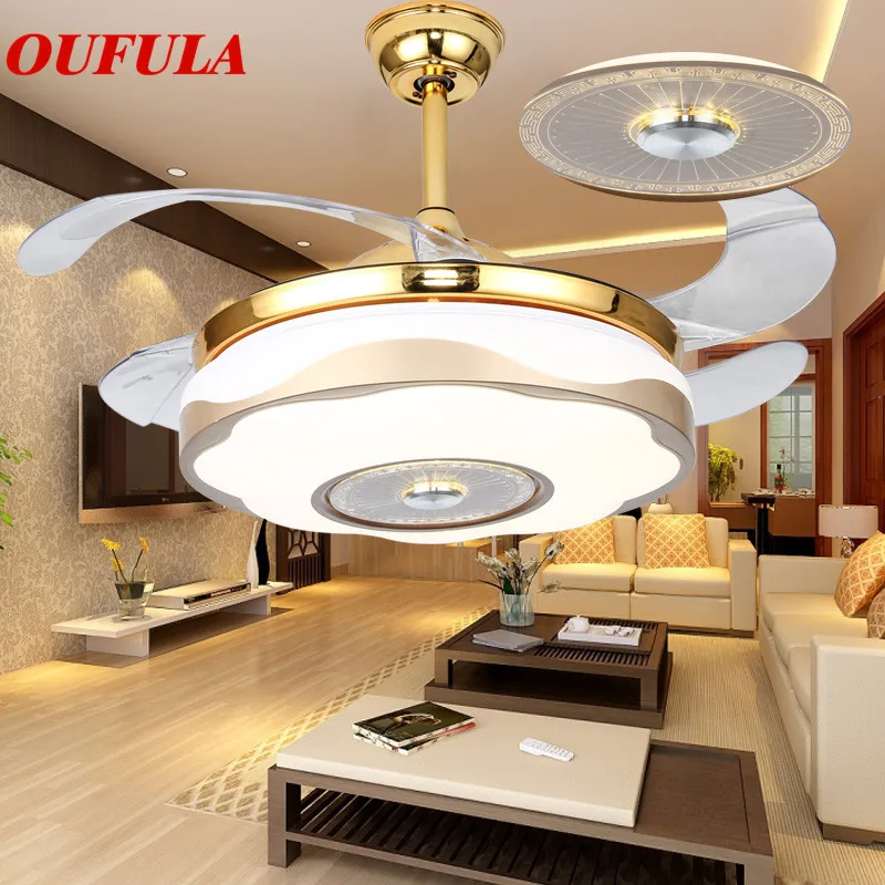 Современные потолочные вентиляторы AOSONG, лампы с дистанционным управлением, невидимые лопасти вентилятора, декоративные для дома, гостиной, спальни