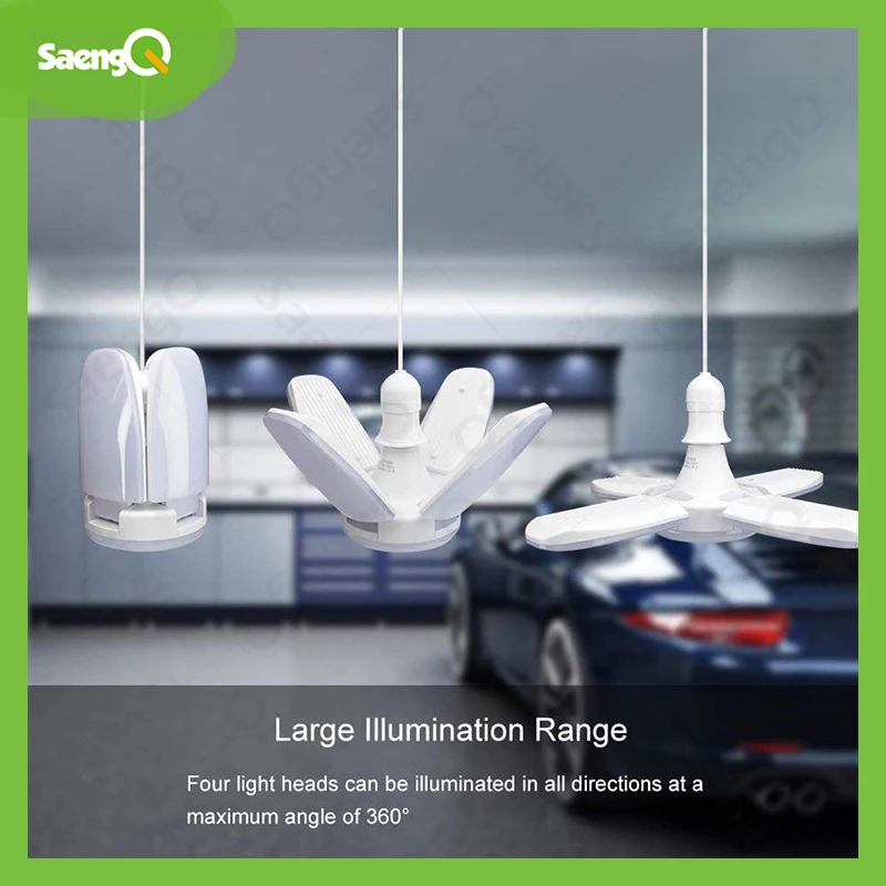 SaengQ LED Garage Light Складная лампа 165-240 В Складной светильник для домашнего гаража Светодиодная лампа E27 38 Вт Регулируемые панели 6500K