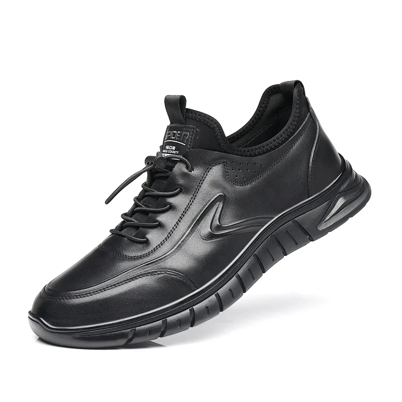 Новая мужская повседневная обувь из воловьей кожи первого слоя, модная весенне-осенне-зимняя черная спортивная обувь, кроссовки для мужчин