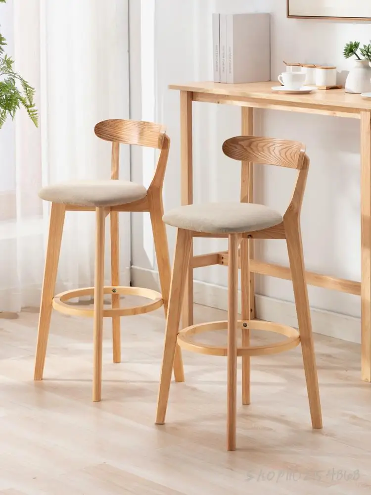 Барный стул высокий табурет из массива дерева современный минималистичный барный стул с легкой роскошной спинкой барный стул Nordic home bar table and chair