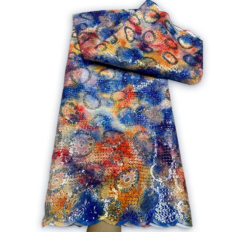 Африканская кружевная ткань 2023, Высококачественная Модная вышивка блестками, Французское Нигерийское Сетчатое кружево, Тюлевая сетка, Кружевная ткань для вечернего платья
