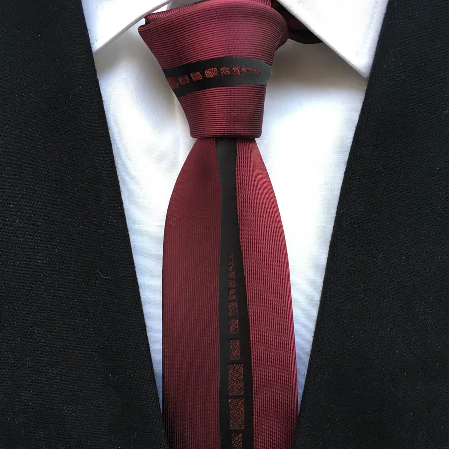 2023 Мужские галстуки Жаккардовый галстук Уникальные галстуки-панели Бордово-красный с черной индивидуальной полосой