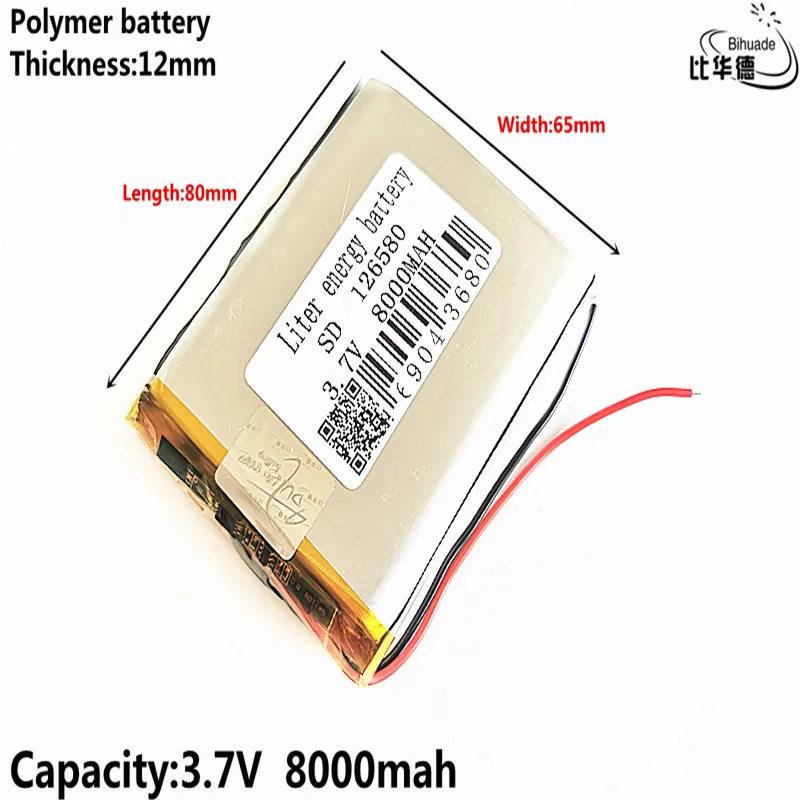 Литровая энергетическая батарея хорошего качества 3,7 В, 8000 мАч 126580 Полимерный литий-ионный аккумулятор для планшетных ПК, GPS, mp3, mp4