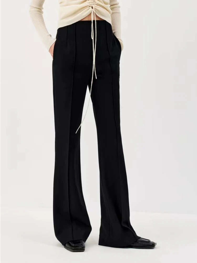 Осенние новые женские расклешенные брюки с высокой талией, высококачественные облегающие черные повседневные брюки, базовая одежда полной длины