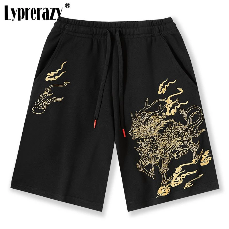 Повседневные шорты с вышивкой Lyprerazy Summer National Tide Kirin, мужские свободные прямые спортивные шорты в китайском стиле