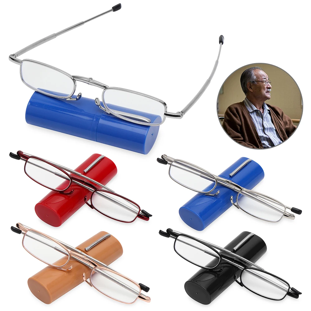 Мини Портативные Очки Для Чтения В Металлической Оправе с Футляром Для Трубки Складные Очки Для Пресбиопии Vision Care Очки Для Чтения + 1.0 ~ 4.0