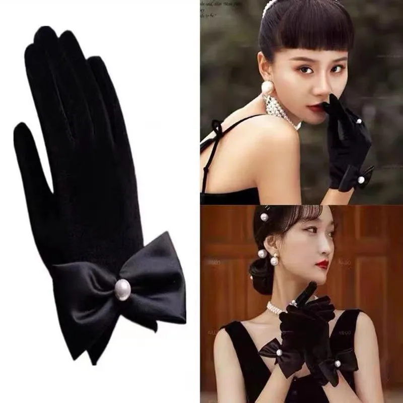 Короткие оригинальные винтажные бархатные перчатки в корейском стиле, атласные пять пальцев, осенне-зимние теплые темные вечерние перчатки оптом