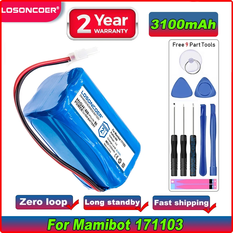 Аккумулятор LOSONCOER 3100mAh для Mamibot 171103 Батареи для Mamibot PreVac 650 ~ В наличии