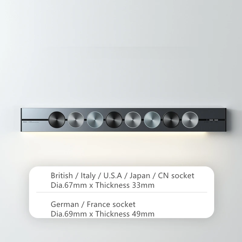 150-сантиметровая электрическая Орбитальная силовая дорожка со светодиодной лентой USB 2,4 А, 8 гибких розеток, настенное крепление Серебристо-серого, черного, белого цвета.
