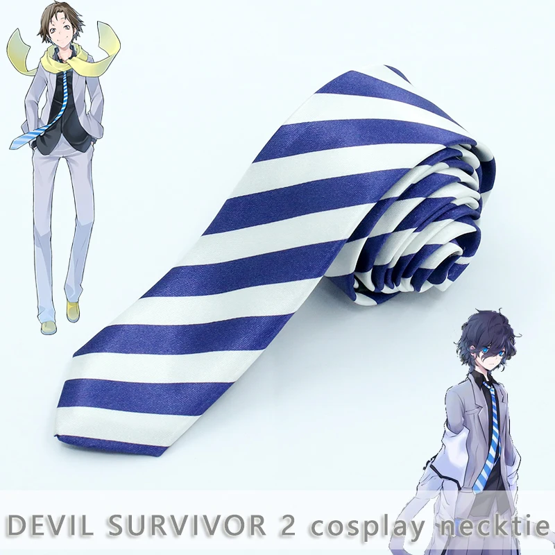 Devil Survivor 2 Аниме-косплей Shijima Daichi, галстуки в белую полоску, полиэстер, Узкая повседневная рубашка Jk, Аксессуары