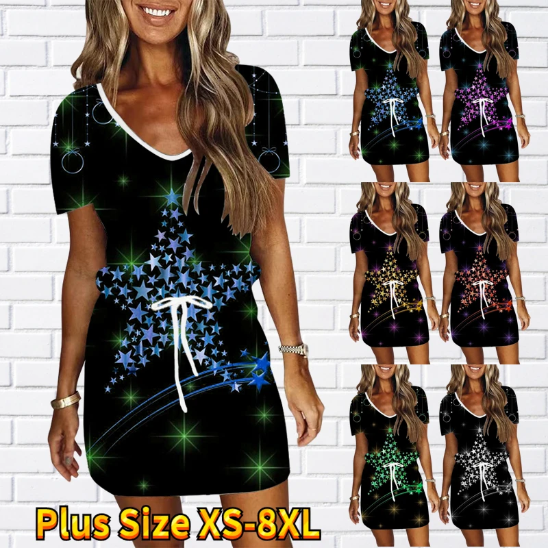 2023 Новый дизайн, приталенная юбка с принтом, Повседневное Летнее женское винтажное элегантное платье, сексуальная юбка с коротким рукавом, Свободная короткая юбка с V-образным вырезом