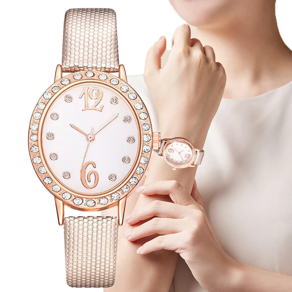 Модные Женские часы Oval Diamond Lady DQG с фирменными простыми кварцевыми часами Повседневные Кожаные Женские часы цвета Хаки