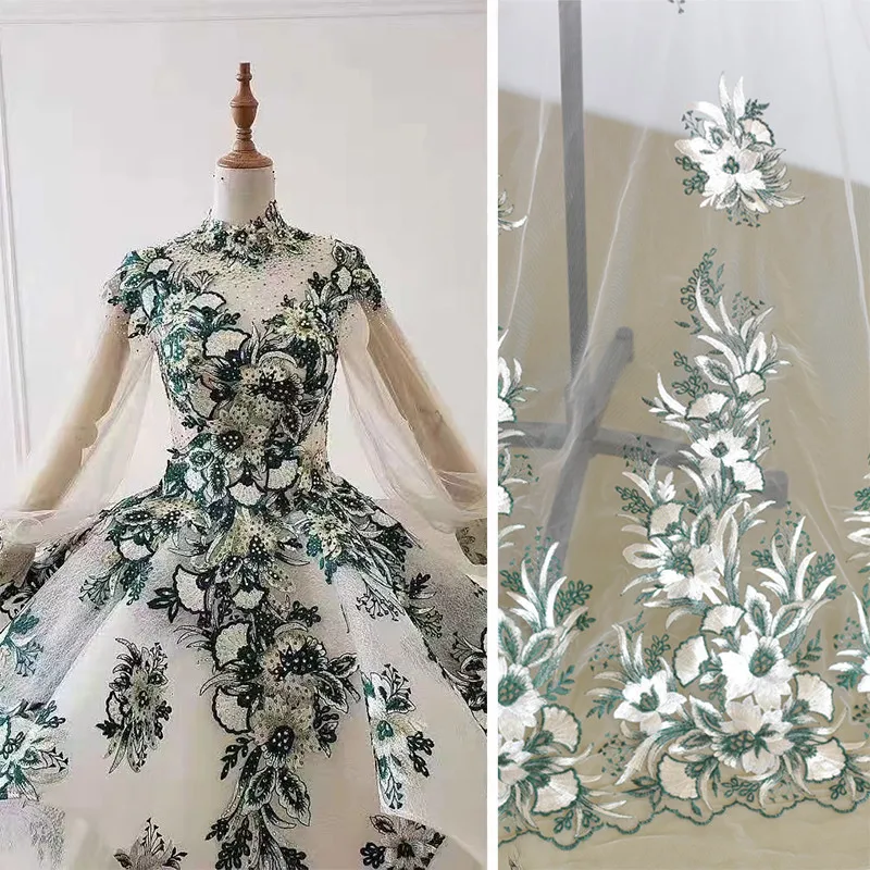 Детское платье травянисто-зеленого цвета, 1 шт., кружевное украшение в виде цветка, свадебное платье с крупным цветком, аксессуары ручной работы, ткань