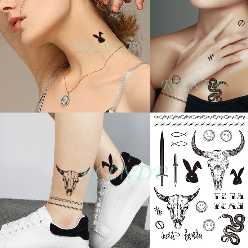 Водонепроницаемая временная татуировка-наклейка Меч, голова быка, Змея, Животное, буквенный символ, поддельная татуировка, флэш-тату для детей, женщин, мужчин