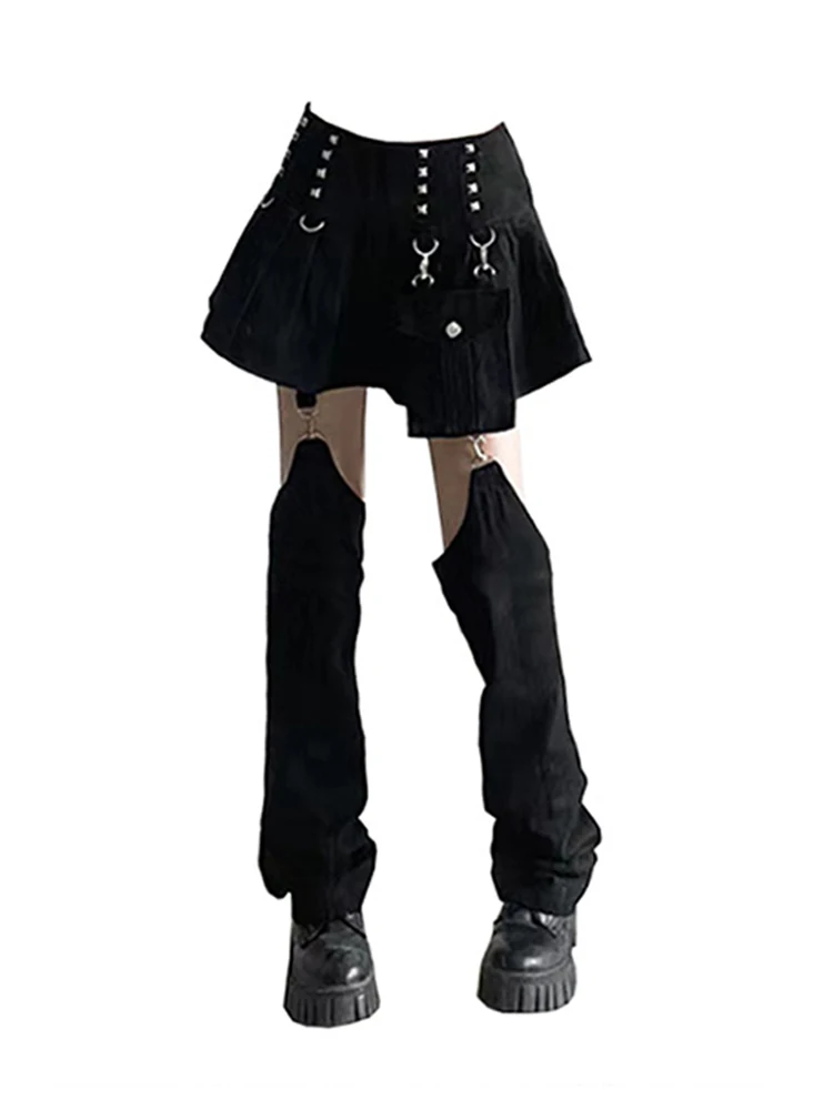 Винтажные Классические темно-черные женские мини-юбки в готическом стиле 2023, Новая мода, женская юбка трапециевидной формы с высокой талией, шикарная уличная одежда в стиле панк
