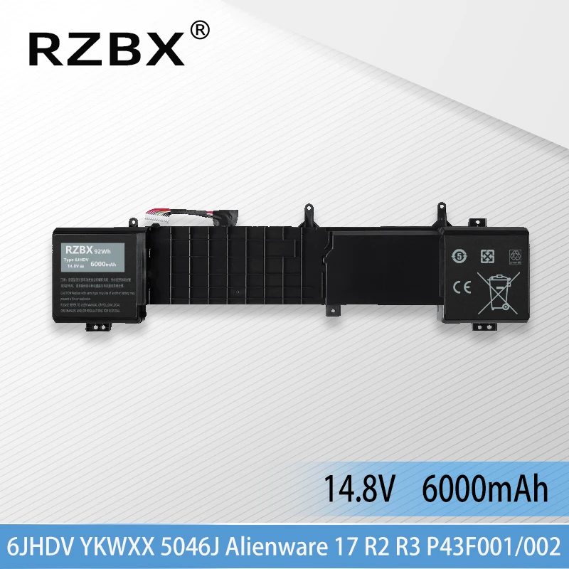 RZBX Новый Высококачественный Аккумулятор для Ноутбука 14,8 V 92WH 6JHDV Серии Dell 17 R2 R3 0YKWXX 05046J 6JHCY 8 Ячеек P43F P43F001 P43F002