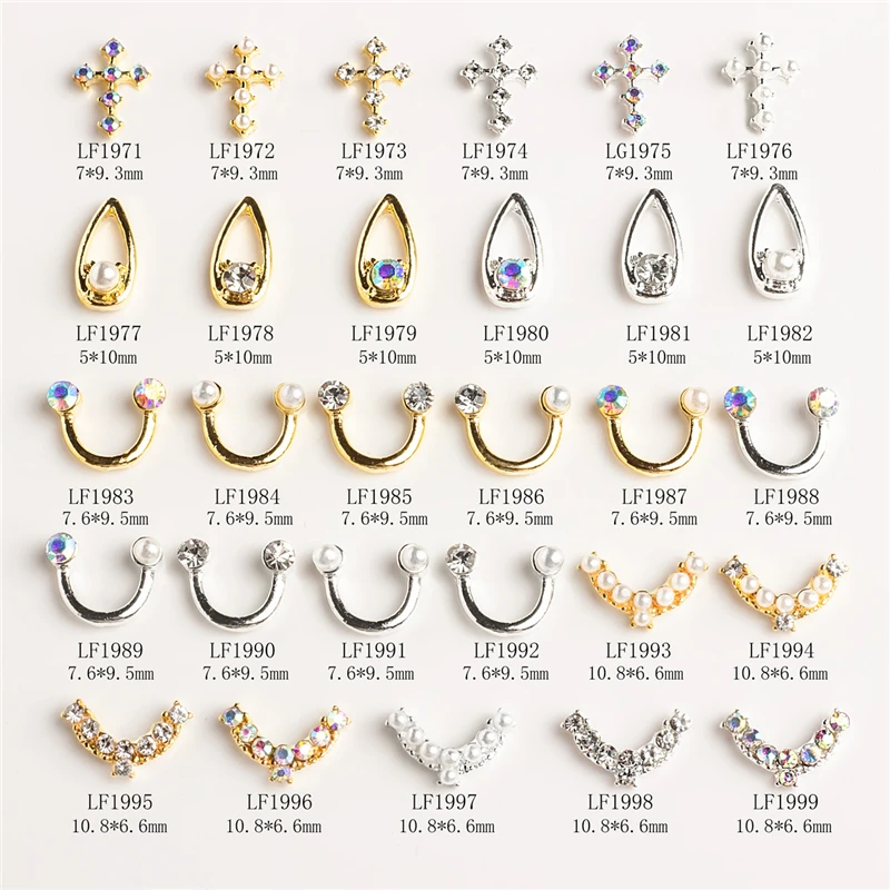 10ШТ Ювелирных изделий из циркона для дизайна ногтей в модных формах из сплава золота и серебра для украшения кончиков ногтей