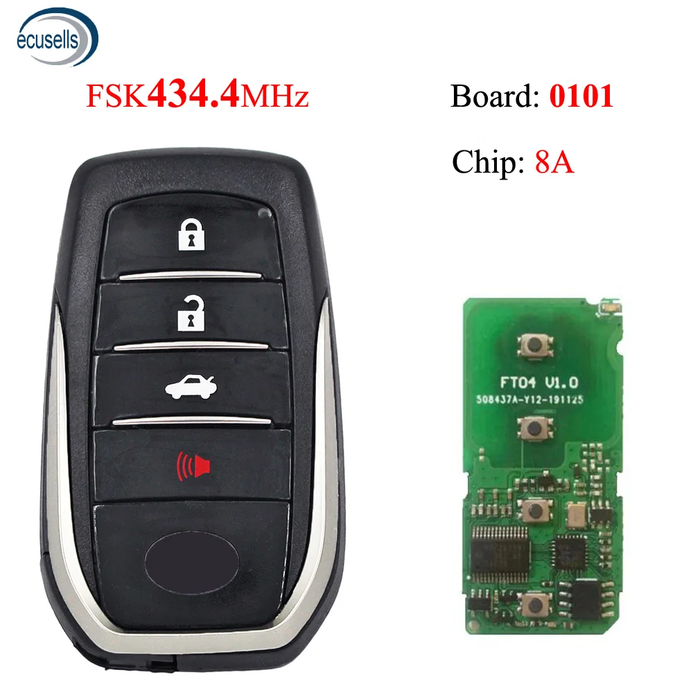 Плата 0101 3 + 1/4 Кнопки FSK434.3 МГц 8A-ID88 С чипом Keyless-Go Smart Remote Key Для Toyota TOY12