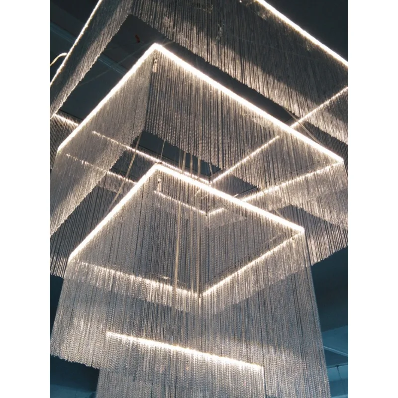 Светодиодный подвесной светильник Креативная роскошная Двухуровневая гостиная Большая цепочка с кисточками Вилла Лофт Вестибюль высокого здания Гостиничная лестница подвесной светильник