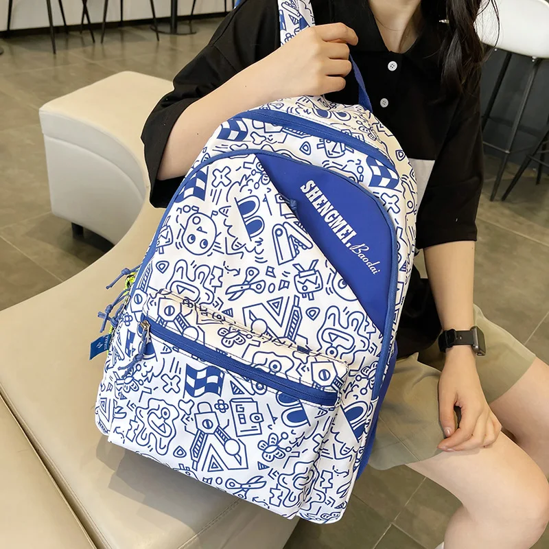 Иллюстрация граффити в корейском стиле, рюкзак для девочек, школьный рюкзак для мальчиков, студенток, сумка для ноутбука большой емкости, Горячая дорожная сумка Ins