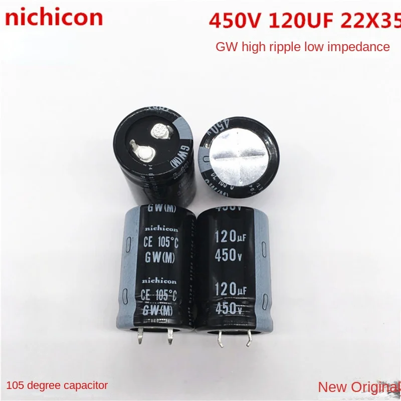 (1ШТ) Электролитический конденсатор nichicon серии 120UF 450V 22X35 GW 450V120UF высокой частоты с длительным сроком службы.