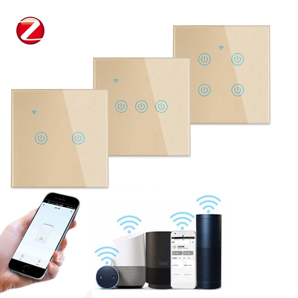 Сенсорный выключатель Zigbee Smart Light EU с функцией синхронизации голосового управления в 1/2/3/4 позиционера