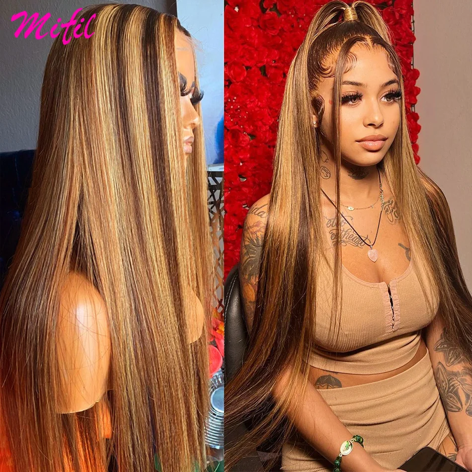 30-дюймовый прямой парик из коричневых человеческих волос на кружеве 13x4 HD, прозрачный парик на кружеве, парики цвета медовой блондинки Для женщин