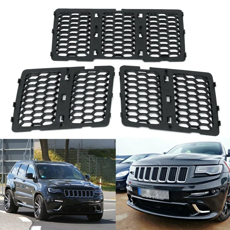 Автомобильные Черные вставки в решетку радиатора, комплект декоративной сетки для Jeep Grand Cherokee 2014-2016