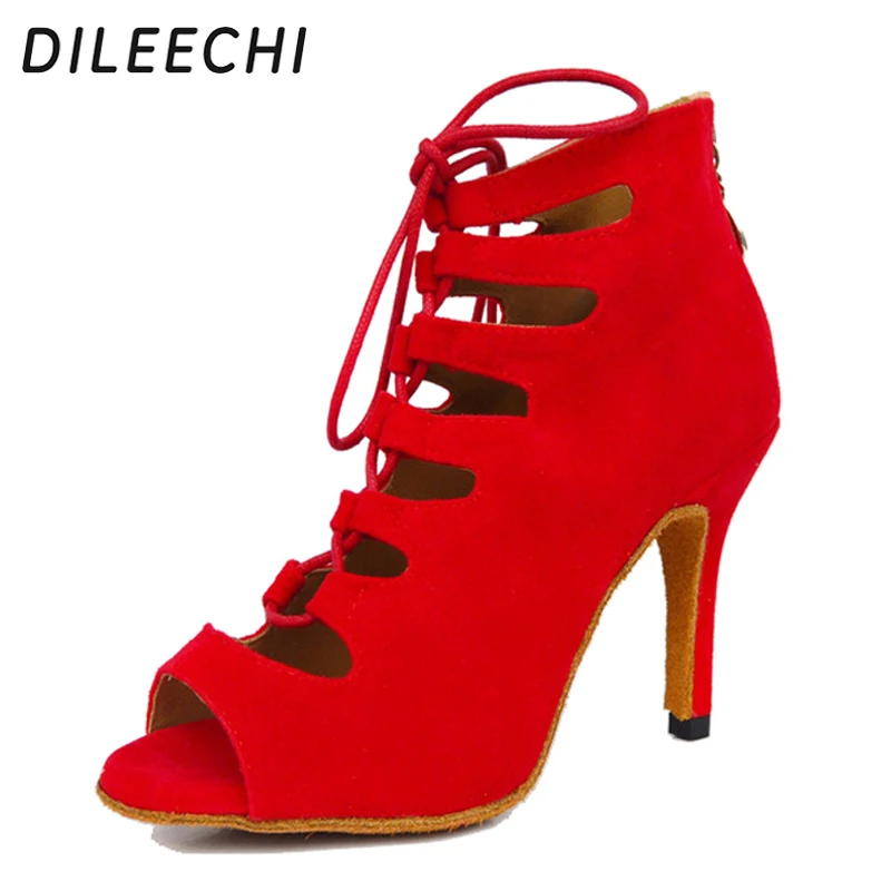 DILEECHI/ новое поступление, красные, синие, черные бархатные туфли для латиноамериканских танцев на каблуке, женские туфли для танцев Сальсы на свадебной вечеринке, мягкая подошва 8,5 см