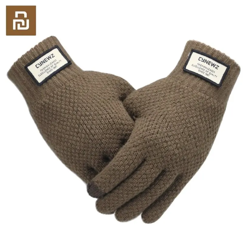 Мужские вязаные перчатки Зимние с сенсорным экраном, высококачественные мужские утолщенные теплые шерстяные кашемировые однотонные перчатки, мужские варежки, деловые осенние