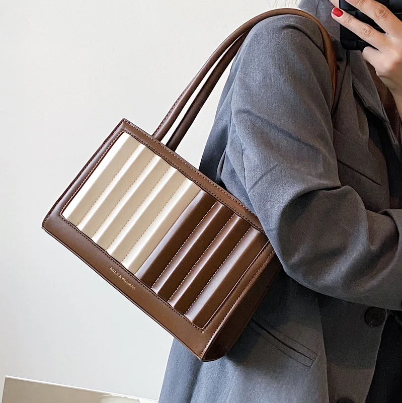 Брендовая Дизайнерская Женская сумка через плечо с принтом в полоску, контрастная сумка через плечо, сумочка-коробка, тренд 2022 года