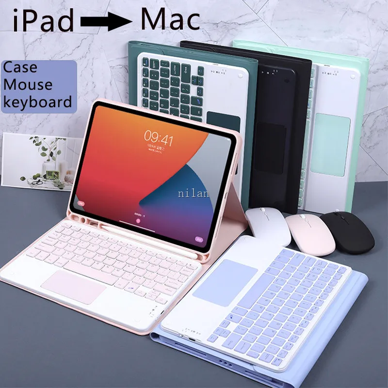 2022 Чехол с магнитной клавиатурой для iPad Air 4 3 2 1 Чехол 10.2 7th 8th Беспроводная сенсорная клавиатура и мышь для iPad Pro 11 10.5 Air 3