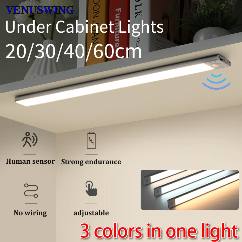 20/30/40/60 см Ультратонкая светодиодная подсветка для шкафа, перезаряжаемая лампа с датчиком движения, USB-ночник для освещения кухни в гардеробе