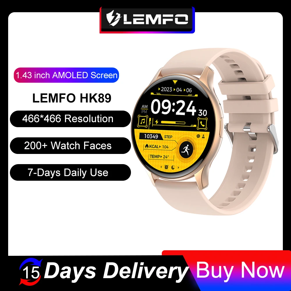 Умные часы LEMFO HK89 Для мужчин и женщин с полным сенсорным экраном AMOLED, Bluetooth, Звонки, Монитор сердечного ритма, сна, DIY Обои Умные часы