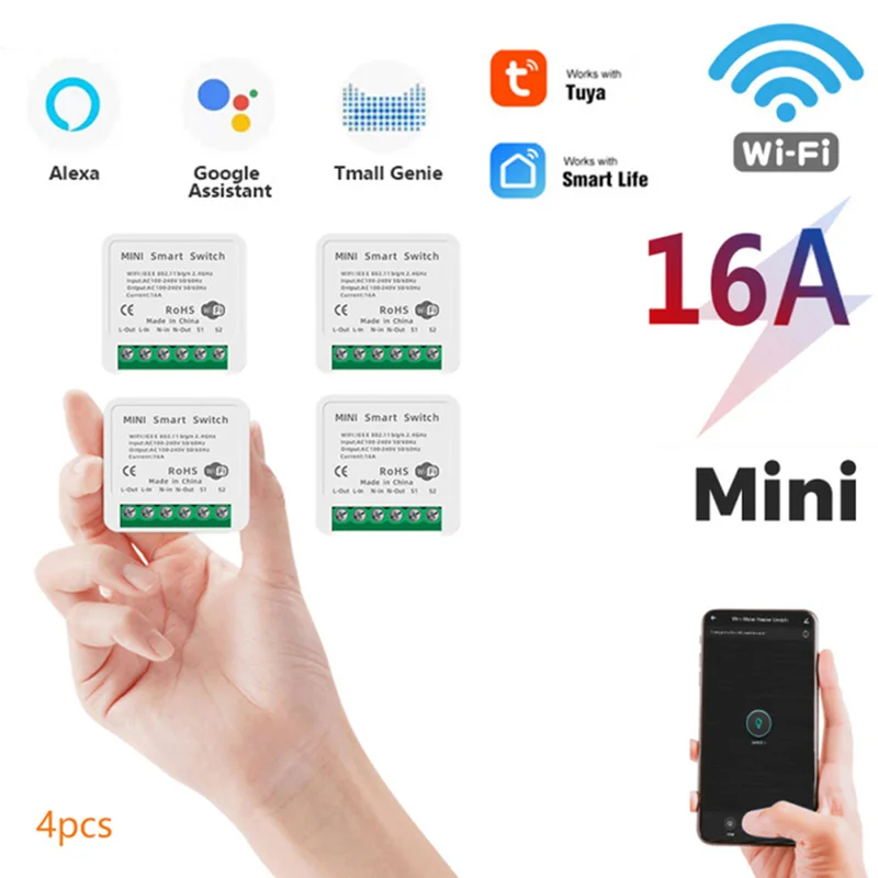 Tuya Mini WiFi DIY Smart Switch Timer 16 /10A 2-Полосный Модуль Управления Дистанционным Управлением Alexa Google Home Работает С приложением Smart Life